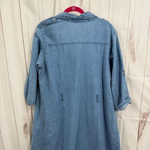 MPH Collection Women’s 1X Blue Denim MIDI Dress Button Up Plus Size - Picture 6 of 8